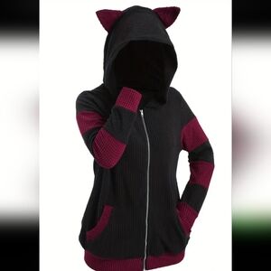 Hot Topic Black and Burgundy Cat Ear Hoodie